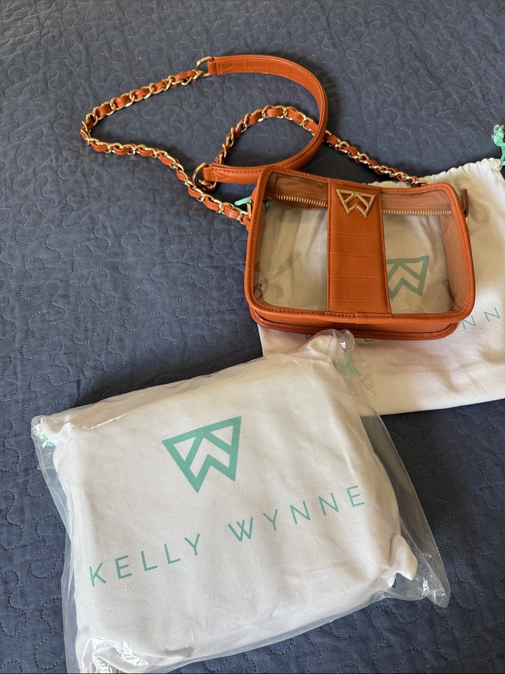 Kelly Wynne Orange Clear Crossbody with Chain Strap
